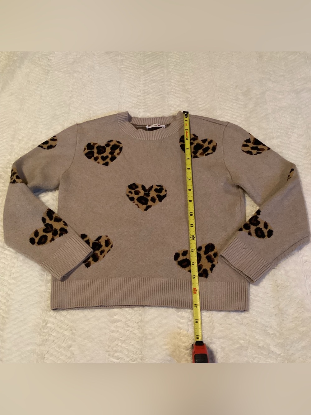 Girls Beautiful Knit Works 10/12 Rayon Blend Brown Leopard Print Hearts